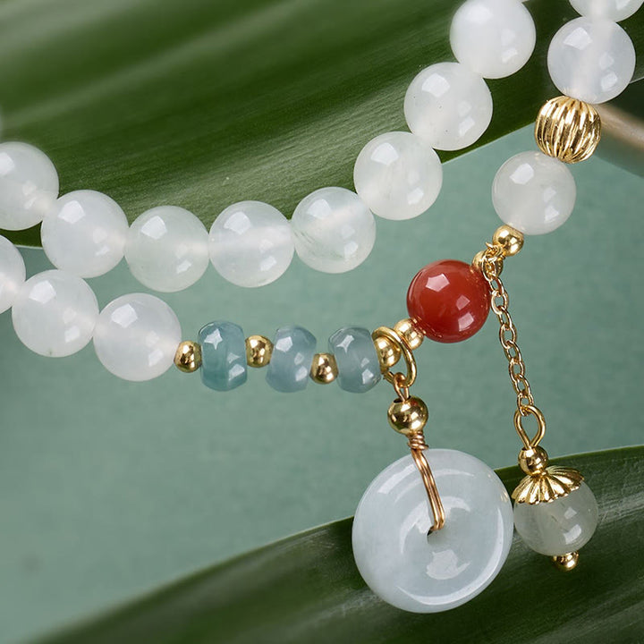 Buddha Stones 翡翠の平和のお守りチャーム幸運の豊かさ ダブルラップブレスレット - image 4