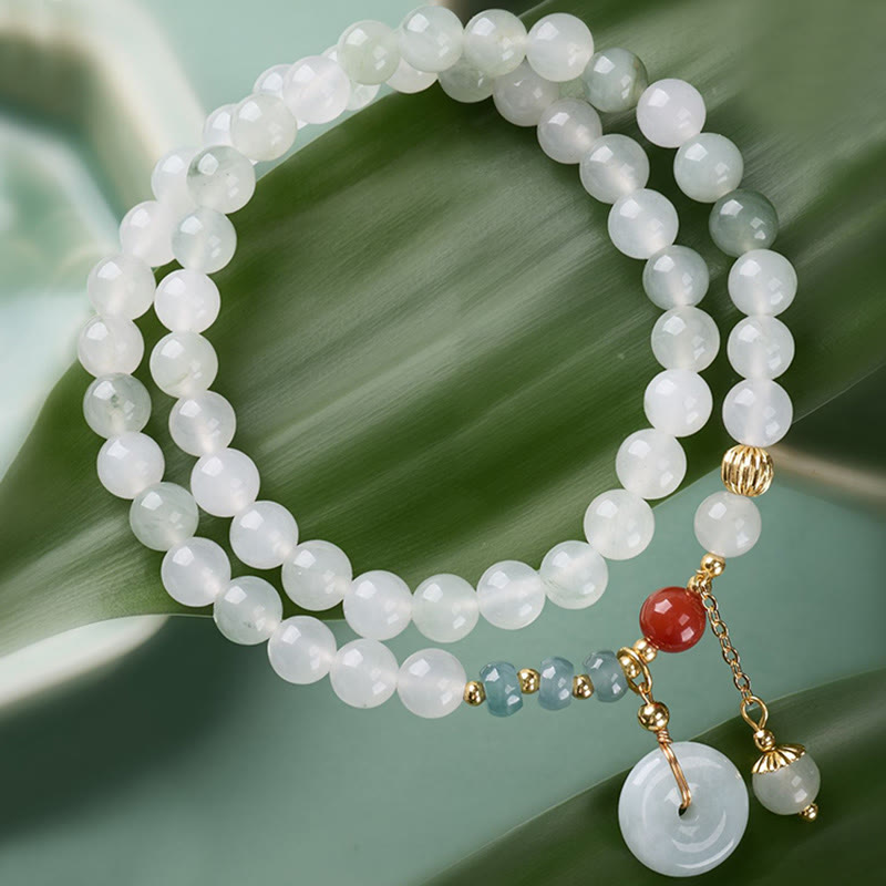 Buddha Stones 翡翠の平和のお守りチャーム幸運の豊かさ ダブルラップブレスレット - 翡翠平和のお守りチャーム（手首周り：15～16cm） - image 0