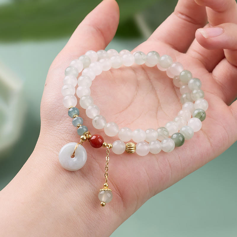 Buddha Stones 翡翠の平和のお守りチャーム幸運の豊かさ ダブルラップブレスレット - image 3