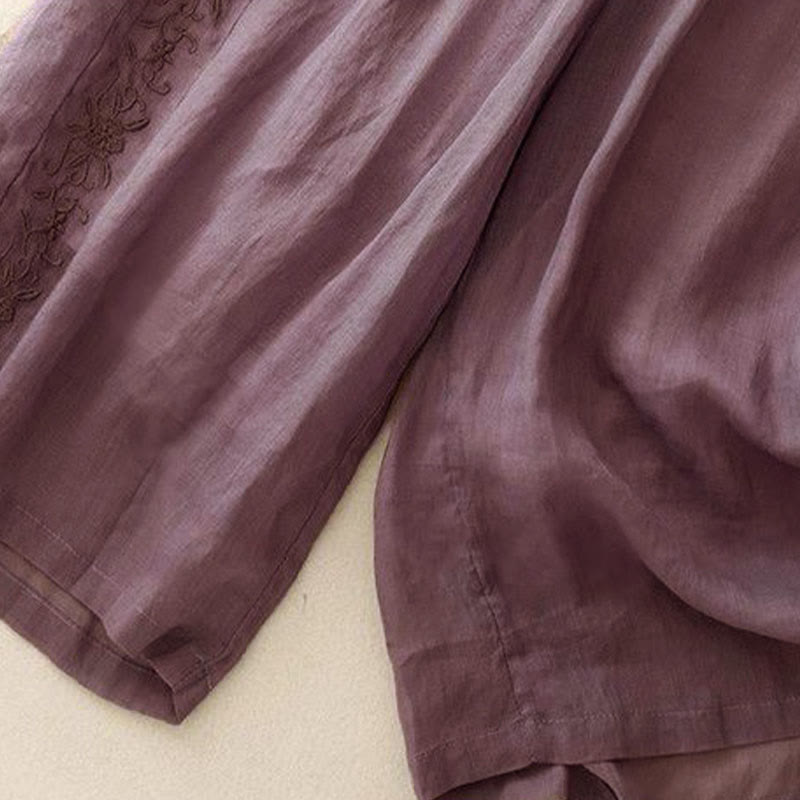 Buddha Stonesサイド刺繍デザインレディース7-8丈ワイドレッグパンツ（ポケット付き） - image 4