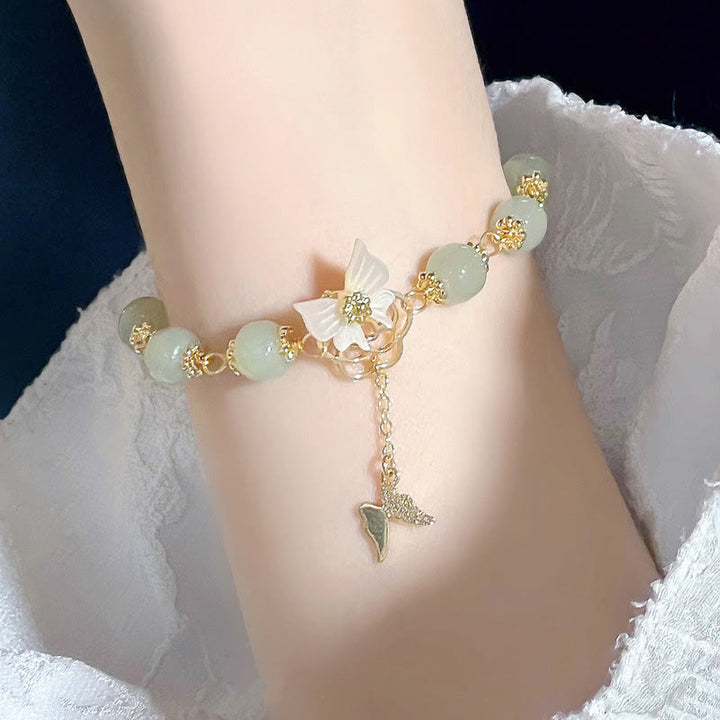 Buddha Stones 琉璃ガラスビーズ蝶の良縁祈願の愛のブレスレット - 琉璃ガラス蝶（手首周り：16～17cm） - image 0