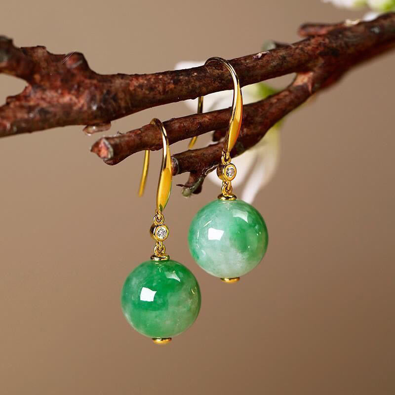 Buddha Stones 925スターリングシルバー グリーンカルセドニー 強さと勇気のイヤリング - グリーンカルセドニー（925スターリングシルバーポスト） - image 0