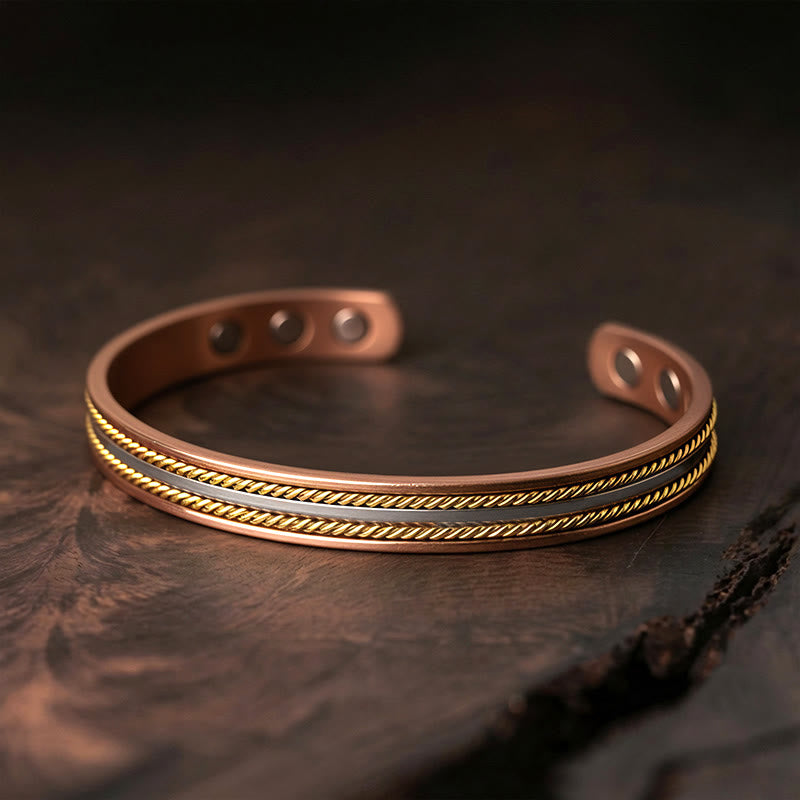 Buddha Stones レトロなツイストデザインの銅製オープンウェルスラッキーカフブレスレットバングルリング - ブレスレット（手首周り：15～18cm） - image 0