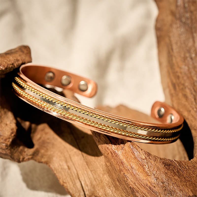 Buddha Stones レトロなツイストデザインの銅製オープンウェルスラッキーカフブレスレットバングルリング - image 7