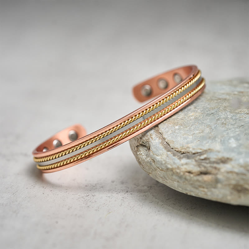 Buddha Stones レトロなツイストデザインの銅製オープンウェルスラッキーカフブレスレットバングルリング - image 6