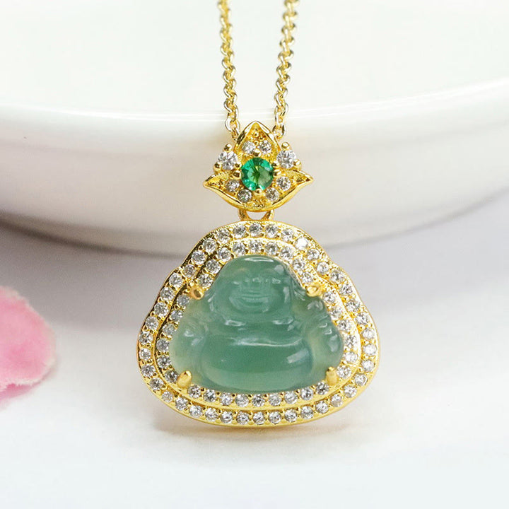 Buddha Stones 翡翠の笑い仏像豊かさと幸運のネックレスペンダント - image 2
