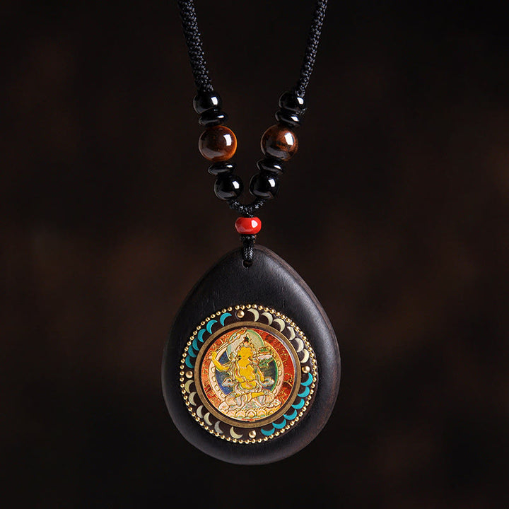 Buddha Stones 十二支誕生仏、黒檀、タイガーアイ、ブラックオニキス、落ち着いた雰囲気のネックレスペンダント - 兎文殊菩薩 - image 3