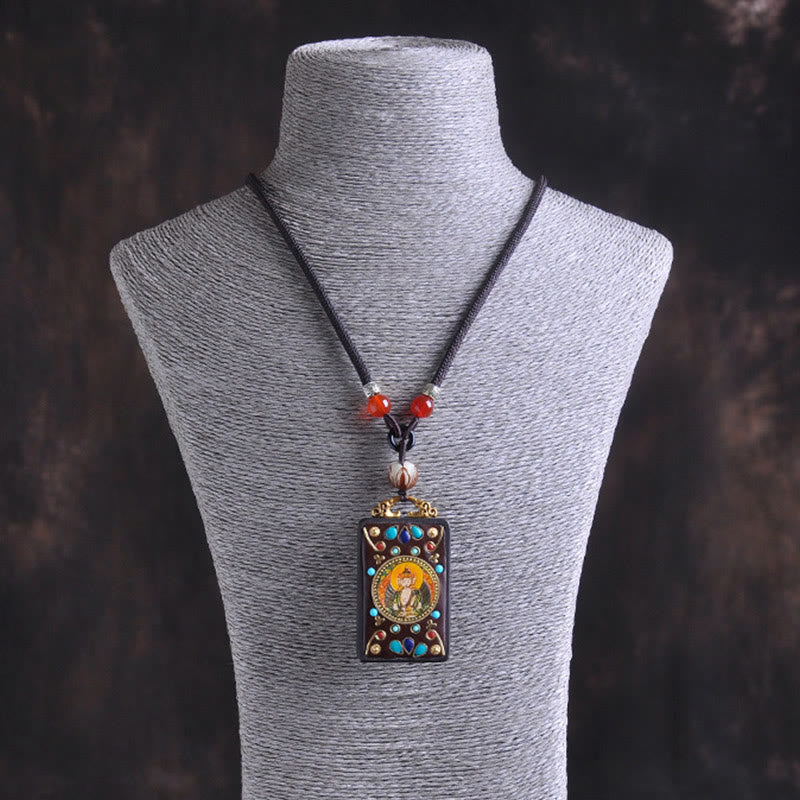 Buddha Stones タンカ陰陽銅貨黒檀ザキラム天秤ペンダントネックレス - image 14