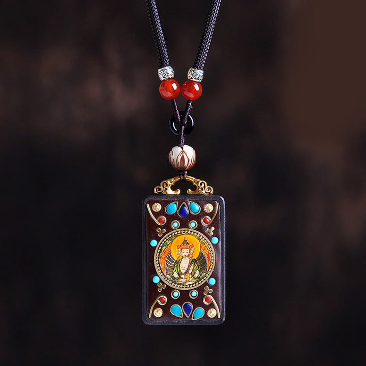 Buddha Stones タンカ陰陽銅貨黒檀ザキラム天秤ペンダントネックレス - 黒檀如来 - image 11