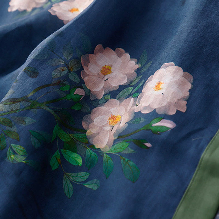 Buddha Stones、カエルボタン、蘭、ザクロの花柄、サイドスリットデザイン、ハーフスリーブミディドレス - image 14