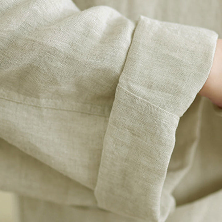 Buddha Stones 春のクルーネック長袖無地レディースコットンボタンシャツポケット付き - image 16