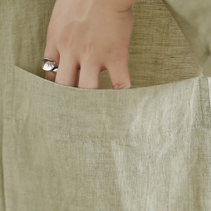 Buddha Stones 春のクルーネック長袖無地レディースコットンボタンシャツポケット付き - image 15