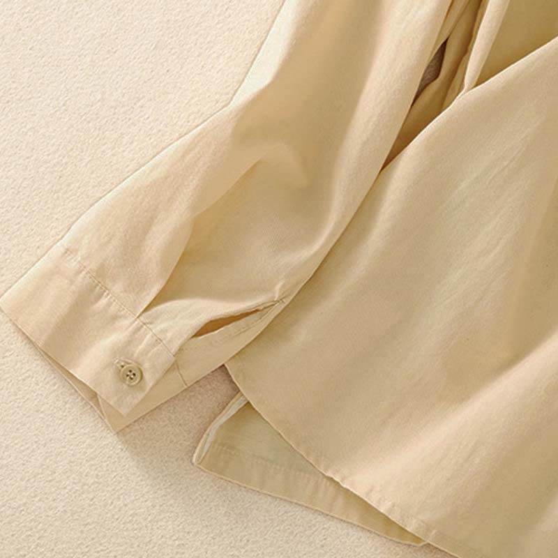 Buddha Stones 春のラペル長袖無地レディースコットンボタンシャツ（ポケット付き） - image 14