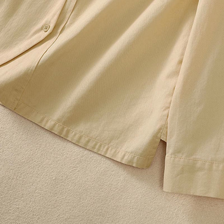 Buddha Stones 春のラペル長袖無地レディースコットンボタンシャツ（ポケット付き） - image 12