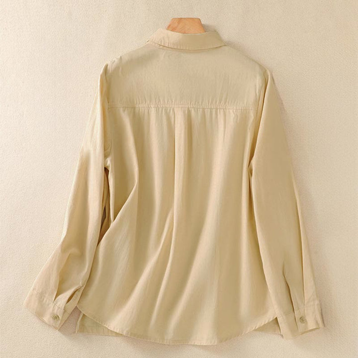 Buddha Stones 春のラペル長袖無地レディースコットンボタンシャツ（ポケット付き） - image 9