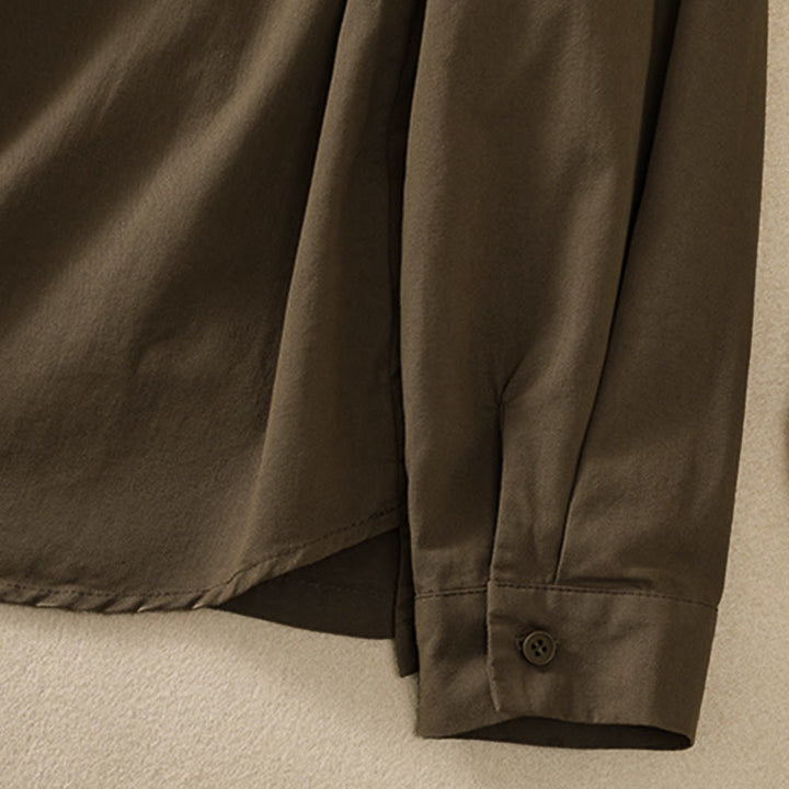 Buddha Stones 春のラペル長袖無地レディースコットンボタンシャツ（ポケット付き） - image 7