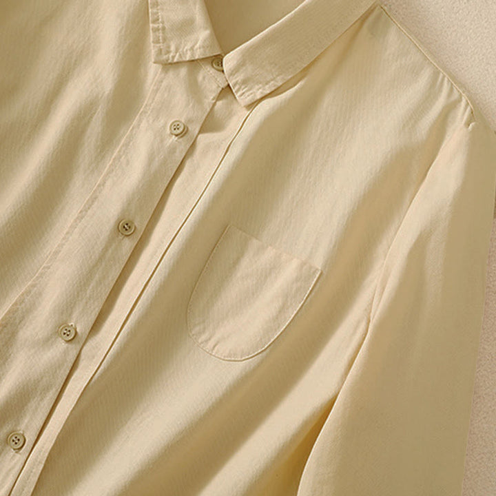 Buddha Stones 春のラペル長袖無地レディースコットンボタンシャツ（ポケット付き） - image 10