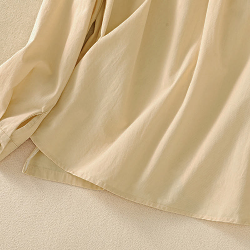 Buddha Stones 春のラペル長袖無地レディースコットンボタンシャツ（ポケット付き） - image 13