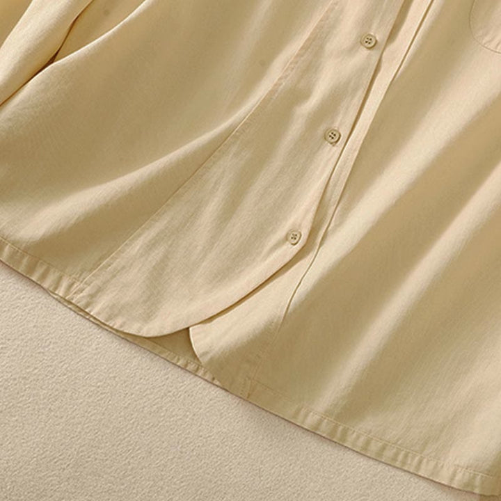 Buddha Stones 春のラペル長袖無地レディースコットンボタンシャツ（ポケット付き） - image 15