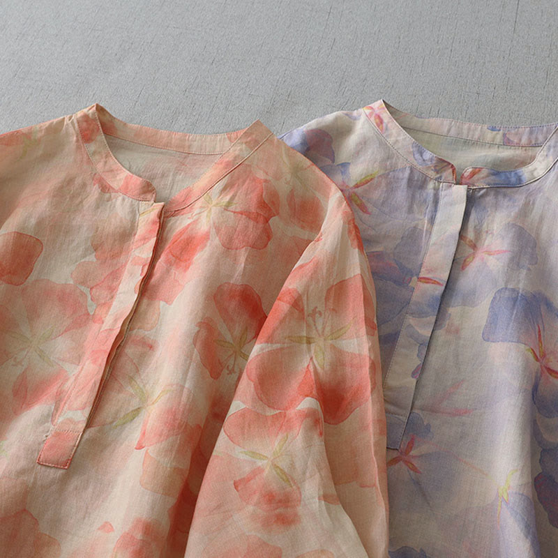 Buddha Stones 春の花柄クルーネック長袖レディースポリエステルシャツ - image 15