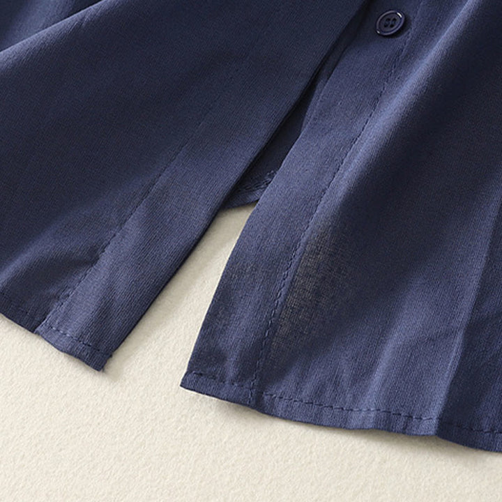 Buddha Stones 夏 スタンドカラー 半袖 無地 レディース ボタン コットン シャツ ポケット付き - image 4