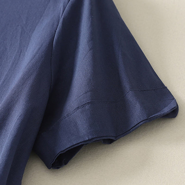 Buddha Stones 夏 スタンドカラー 半袖 無地 レディース ボタン コットン シャツ ポケット付き - image 3