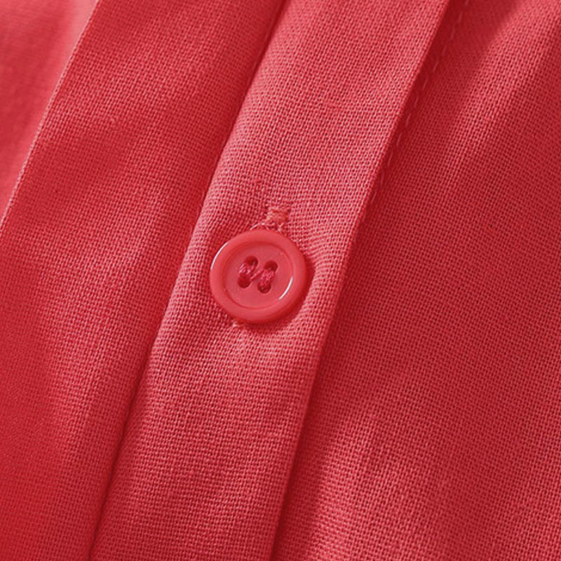 Buddha Stones 夏 スタンドカラー 半袖 無地 レディース ボタン コットン シャツ ポケット付き - image 10