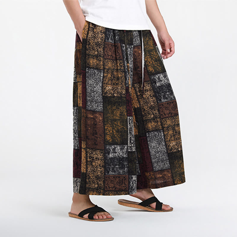 Buddha Stones 夏用パッチワークデザイン 7-8丈 メンズ ワイドレッグパンツ ポケット付き - image 5