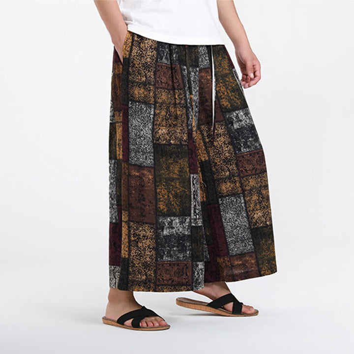 Buddha Stones 夏用パッチワークデザイン 7-8丈 メンズ ワイドレッグパンツ ポケット付き - image 5