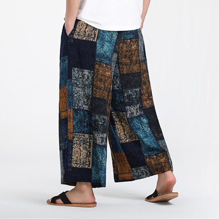 Buddha Stones 夏用パッチワークデザイン 7-8丈 メンズ ワイドレッグパンツ ポケット付き - image 12