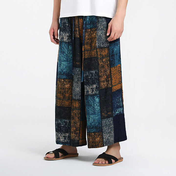 Buddha Stones 夏用パッチワークデザイン 7-8丈 メンズ ワイドレッグパンツ ポケット付き - image 10