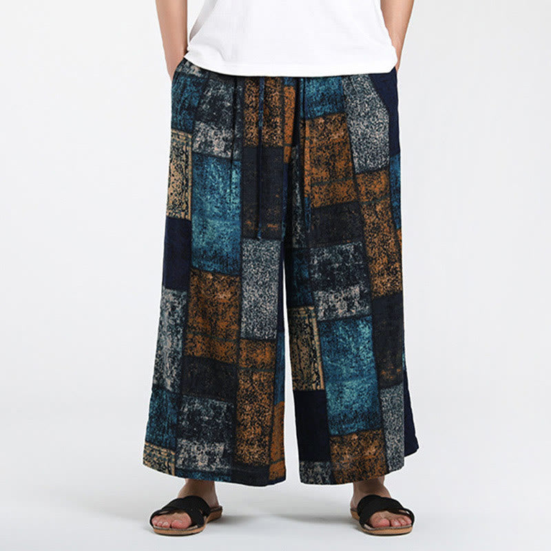 Buddha Stones 夏用パッチワークデザイン 7-8丈 メンズ ワイドレッグパンツ ポケット付き - image 9