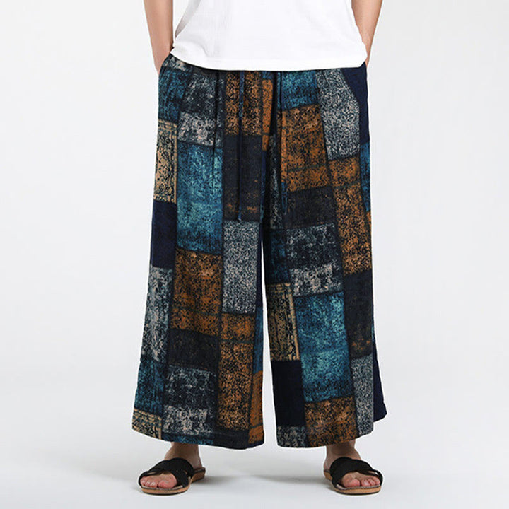 Buddha Stones 夏用パッチワークデザイン 7-8丈 メンズ ワイドレッグパンツ ポケット付き - image 9