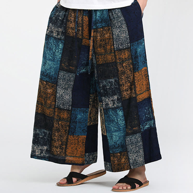 Buddha Stones 夏用パッチワークデザイン 7-8丈 メンズ ワイドレッグパンツ ポケット付き - image 13