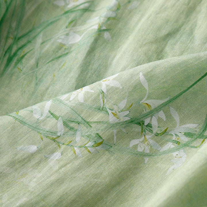 Buddha Stones ホワイトオーキッドレッドフラワーフロッグボタンデザイン七分袖レディースシャツ - image 6