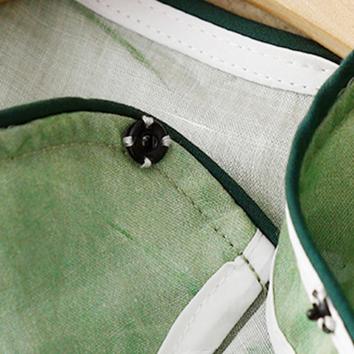 Buddha Stones ホワイトオーキッドレッドフラワーフロッグボタンデザイン七分袖レディースシャツ - image 4