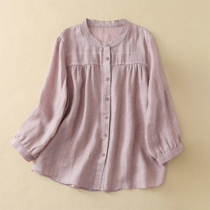 Buddha Stones 無地クルーネックボタンデザイン七分袖レディースシャツ - ミスティローズ - US14、 UK/AU18、 EU46 (3XL) - image 10