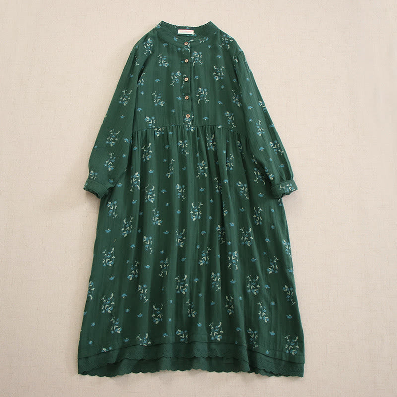 Buddha Stones 春の小花柄プリントボタンデザインクルーネック長袖ミディドレス（ポケット付き） - シーグリーン - US4-8/10、 UK/AU8-12/14、 EU36-40/42 (F) - image 29