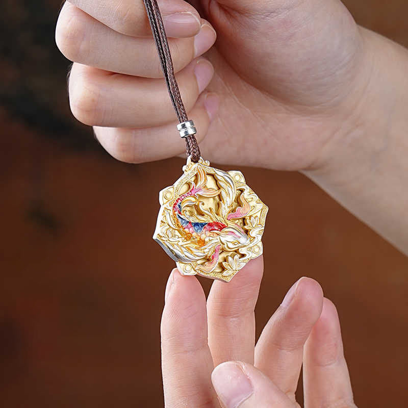 Buddha Stones 999スターリングシルバーのカラフルな鯉の彫刻が施された幸運のネックレスペンダント - image 4