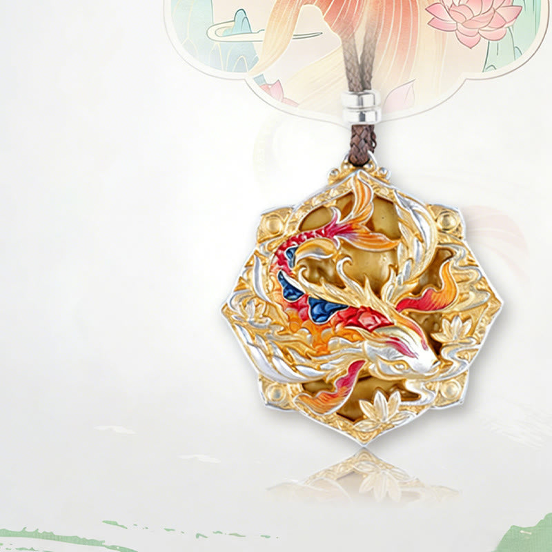 Buddha Stones 999スターリングシルバーのカラフルな鯉の彫刻が施された幸運のネックレスペンダント - image 15