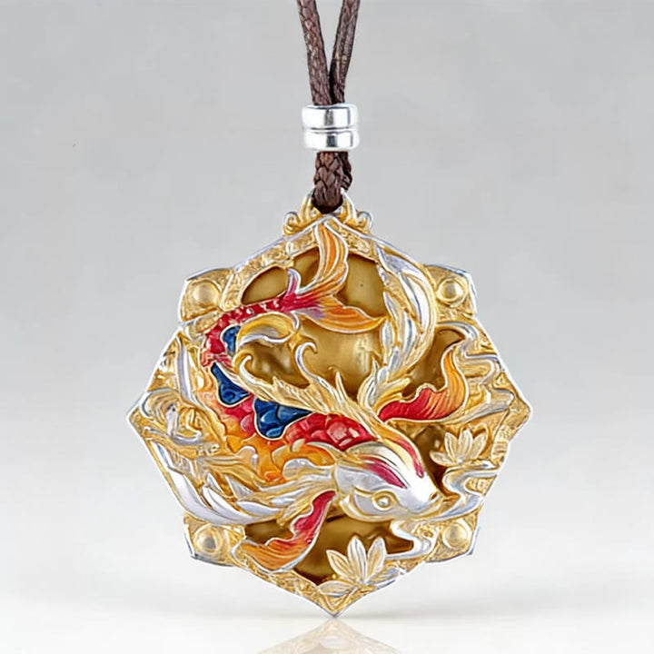 Buddha Stones 999スターリングシルバーのカラフルな鯉の彫刻が施された幸運のネックレスペンダント - image 10