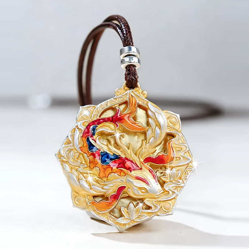 Buddha Stones 999スターリングシルバーのカラフルな鯉の彫刻が施された幸運のネックレスペンダント - image 1