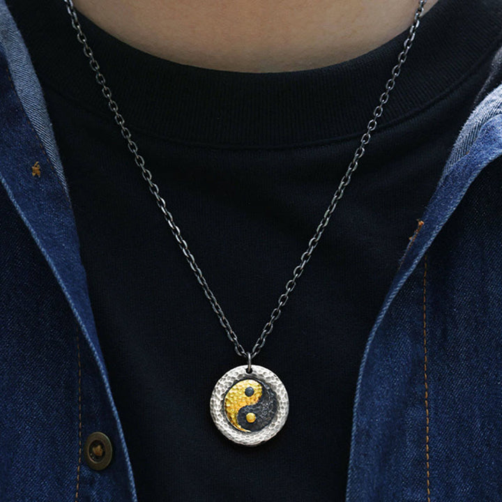 Buddha Stones 999スターリングシルバー999ゴールド陰陽バランスチタンスチールチェーンネックレスペンダント - image 4