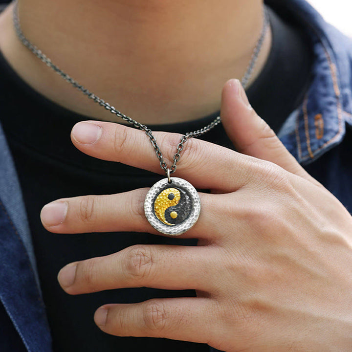 Buddha Stones 999スターリングシルバー999ゴールド陰陽バランスチタンスチールチェーンネックレスペンダント - image 8