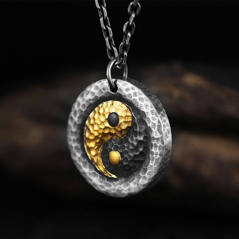 Buddha Stones 999スターリングシルバー999ゴールド陰陽バランスチタンスチールチェーンネックレスペンダント - image 2