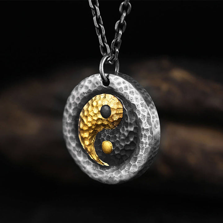 Buddha Stones 999スターリングシルバー999ゴールド陰陽バランスチタンスチールチェーンネックレスペンダント - image 2