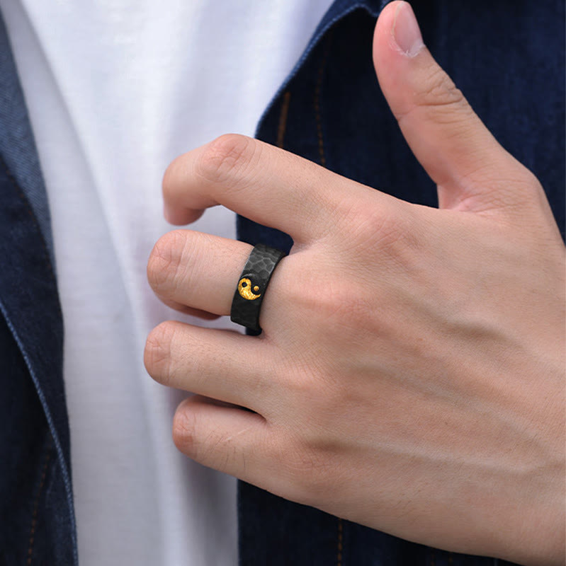 Buddha Stones ハンドメイド 999 スターリングシルバー 999 ゴールド陰陽テクスチャード バランスリング - image 5