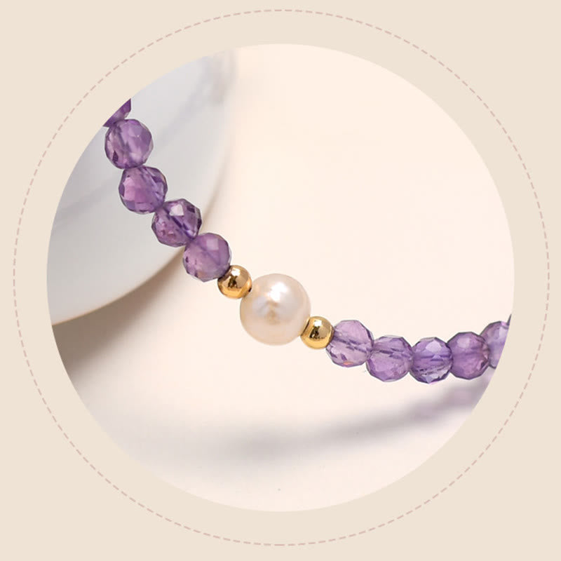 Buddha Stones14Kゴールドメッキ アメジストクリスタル ヒーリング ダブルレイヤーチェーンブレスレット