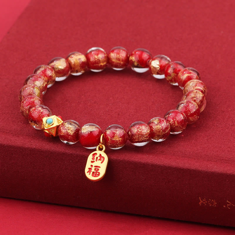 Buddha Stonesチベットのお香灰 琉璃ガラスビーズ 幸運福 キャラクターチャームブレスレット
