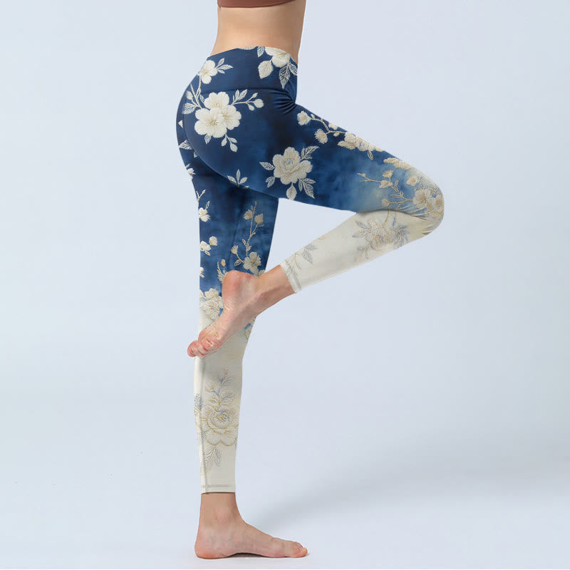 Buddha Stones エレガントで洗練された花柄プリントのジムレギンスレディースヨガパンツ - image 3